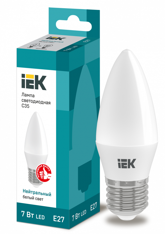 Лампа светодиодная 7Вт Е27 свеча LED IEK белый матовая