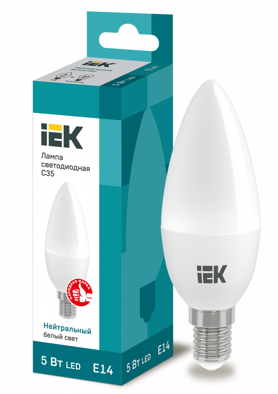 Лампа светодиодная IEK 5Вт Е14 LED белый матовая свеча