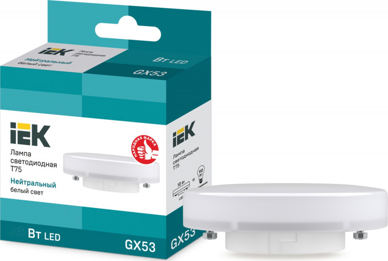 Лампа светодиодная IEK GX53 8Вт LED теплый белый таблетка