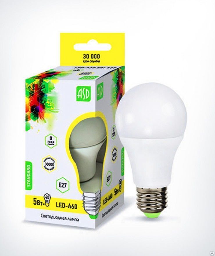 Лампа светодиодная ASD standart 7,5Вт Е14 160-260В 4000К 600Лм LED шар