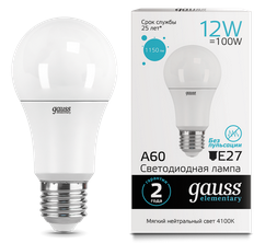 Лампа светодиодная GAUSS 12Вт А60 Е27 230В LED белый шар