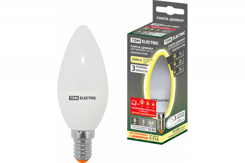 Лампа диммер светодиодная TDM 6Вт Е14 свеча нейтральный свет
