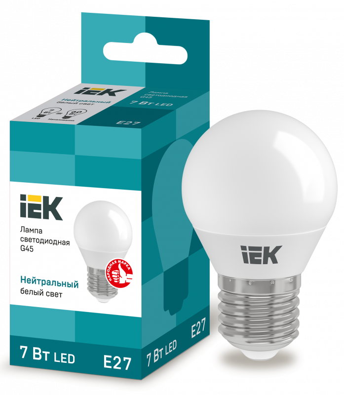 Лампа светодиодная 7Вт Е27 шар LED IEK белый матовый