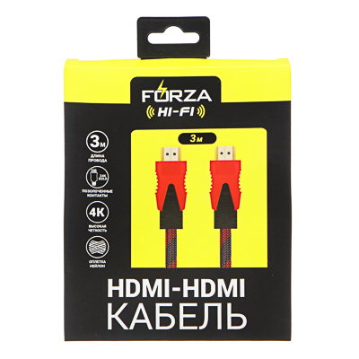 Кабель медь пластик HDMI-HDMI 1,4 10,2Гбит/с 3м FORZA
