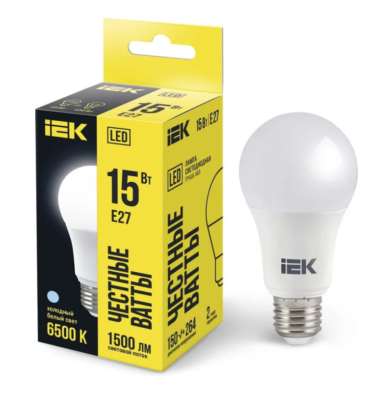 Лампа светодиодная А60 15Вт Е27 230В 6500К LED IEK холодный белый
