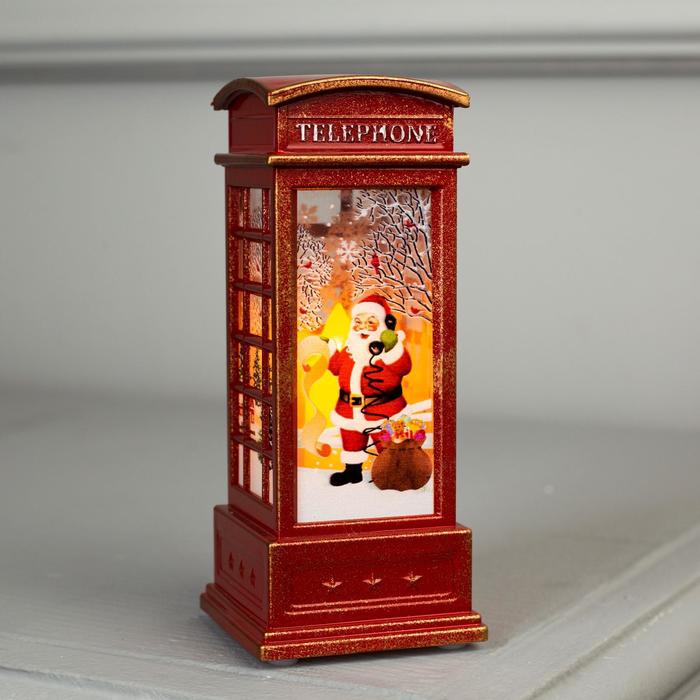 Фигура светодиодная Телефонная будка с Дедом Морозом 1LED 12,5х5,3х5,3см 3хAG13 тепло белый свет